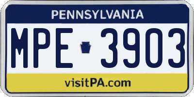 PA license plate MPE3903