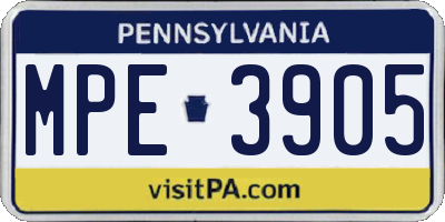 PA license plate MPE3905