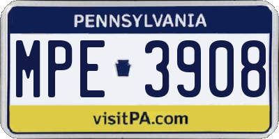 PA license plate MPE3908