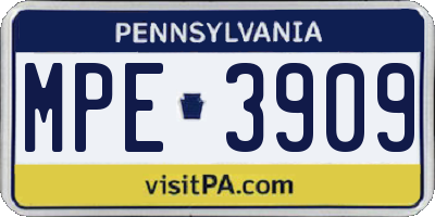 PA license plate MPE3909