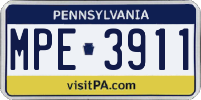 PA license plate MPE3911
