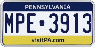 PA license plate MPE3913
