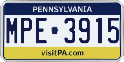 PA license plate MPE3915