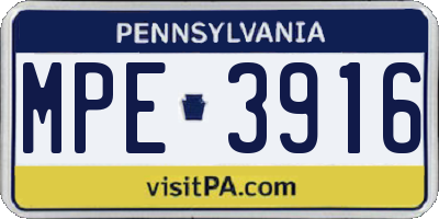PA license plate MPE3916