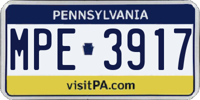 PA license plate MPE3917