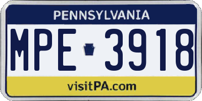 PA license plate MPE3918