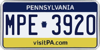 PA license plate MPE3920
