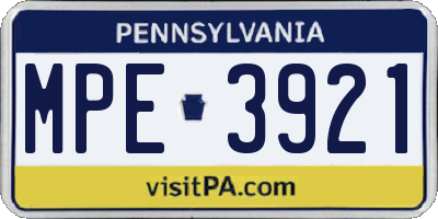 PA license plate MPE3921