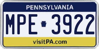 PA license plate MPE3922