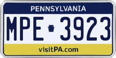 PA license plate MPE3923
