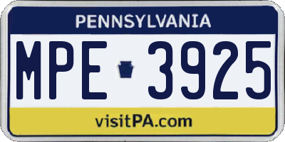 PA license plate MPE3925