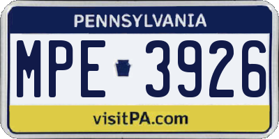PA license plate MPE3926