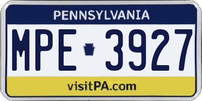 PA license plate MPE3927