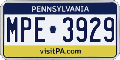 PA license plate MPE3929