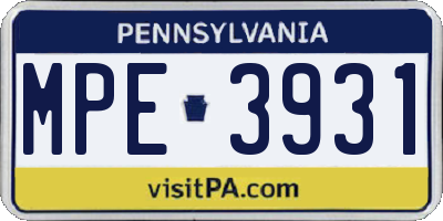 PA license plate MPE3931