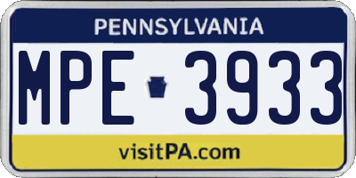 PA license plate MPE3933
