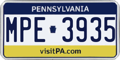 PA license plate MPE3935