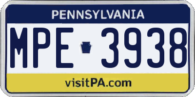 PA license plate MPE3938