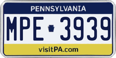 PA license plate MPE3939