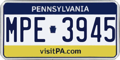 PA license plate MPE3945