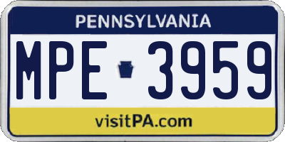 PA license plate MPE3959