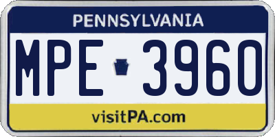PA license plate MPE3960