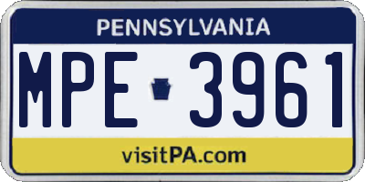 PA license plate MPE3961