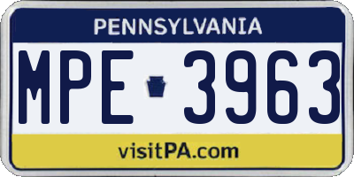 PA license plate MPE3963