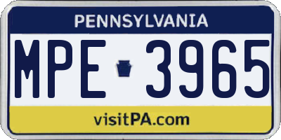 PA license plate MPE3965