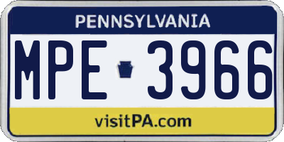 PA license plate MPE3966