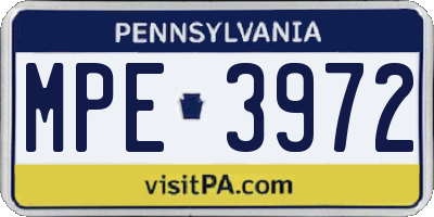 PA license plate MPE3972