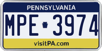 PA license plate MPE3974