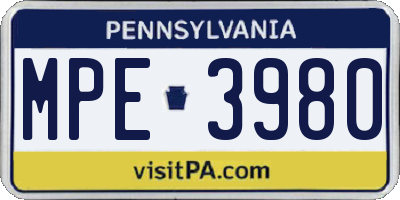 PA license plate MPE3980