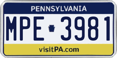 PA license plate MPE3981