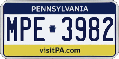 PA license plate MPE3982