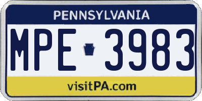 PA license plate MPE3983