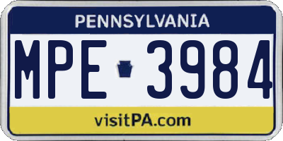 PA license plate MPE3984