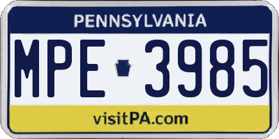 PA license plate MPE3985