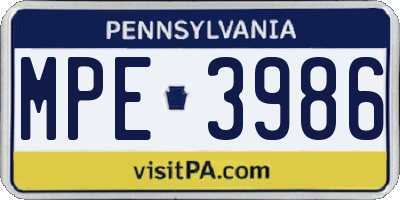 PA license plate MPE3986