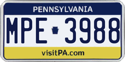 PA license plate MPE3988