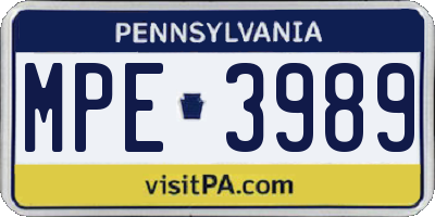 PA license plate MPE3989