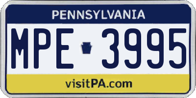 PA license plate MPE3995