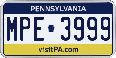 PA license plate MPE3999