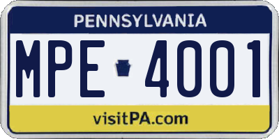 PA license plate MPE4001