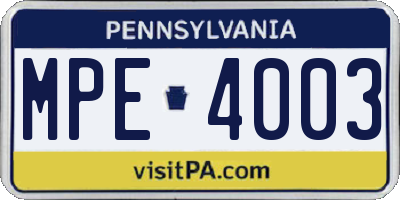 PA license plate MPE4003