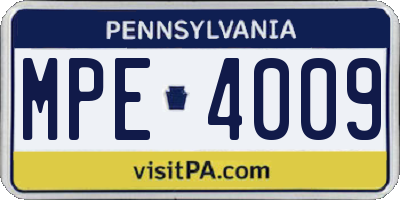 PA license plate MPE4009