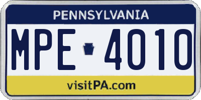 PA license plate MPE4010
