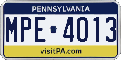 PA license plate MPE4013