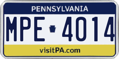 PA license plate MPE4014