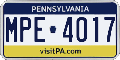 PA license plate MPE4017